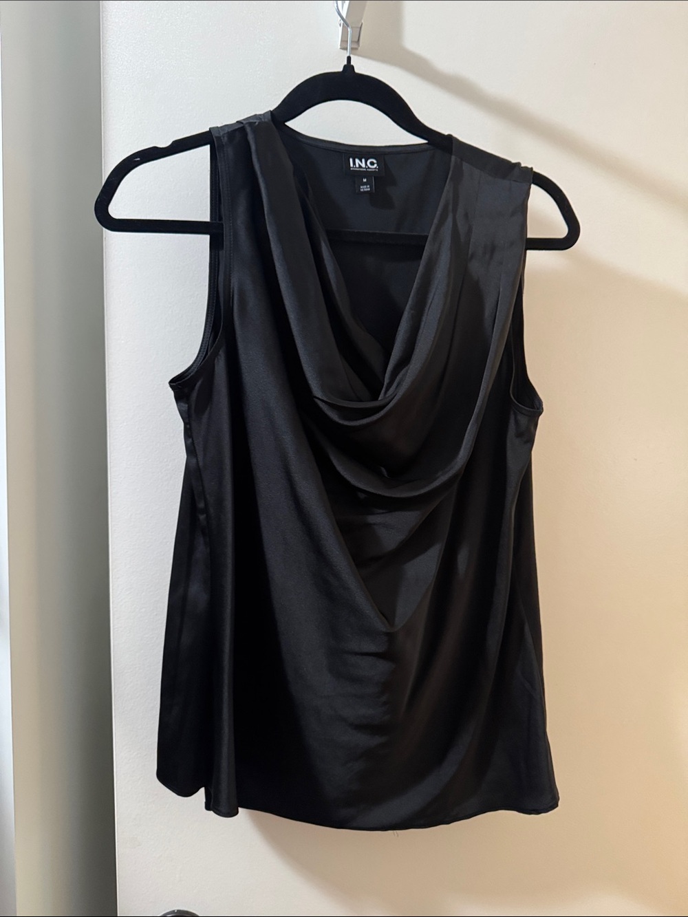 INC International Concepts Black Satin Cowl Neck Sleeveless Camisole